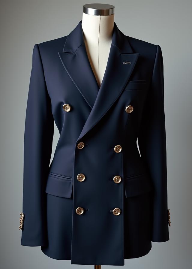 クラシックなネイビーのダブルブレストスーツ