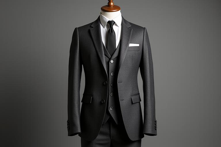 チャコールグレーのスリーピーススーツ